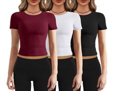 PRICES MAY VARY. Material: Womens tight short sleeve shirts. Made of 95%Polyester,5%Elastane stretch fabric. Soft and elastic, lightweight and Comfortable to wear. Design: Going out tops for women. Sexy shirt, cropped length, slim fit tops, short sleeve, crew neck, solid color, plain undershirt, perfect matching with cargo pants. This tee shirt is the must-have item in your wardrobe. Occassion: Basic t shirts great for women, juniors, teens, girls. Perfect for daily casual wear, streetwear, home Plain Tee Shirts, Basic Crop Tops, Tight Crop Top, Slim Fit Crop Top, Y2k Crop Top, Color Plain, Mexican Girl, Short Sleeve Shirt Women, Slim Fit Top