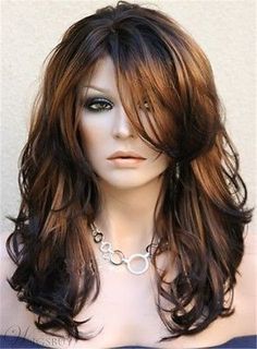 Long Layered Wavy Side Swept Fringes Hairstyle Synthetic Womens Wigs 20 Inches