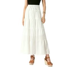 No matter what body type you are, this must have skirt is a perfect choice for your summer and spring. Simple solid-colored design, will never out of date, timeless maxi boho skirt is suitable for date, school, travel, party, beach, vacations, daily casual. This is such a pretty skirt, lightweight fabric, swing and flowy hem, easy to match with crop tops, boho tops, t-shirt, long-sleeve blouses, cardigan and bikini. Size: S.  Color: White.  Gender: female.  Age Group: adult. Long Beach Skirt, Casual Maxi Skirt, Beach Maxi Skirt, Pretty Skirt, Skirts Summer, Pretty Skirts, Maxi Skirt Boho, Boho Skirt, Black Pleated Skirt