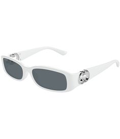 From Gucci&#x2C; these women's sunglasses feature:Injection frameRectangle shapeSolid lensNot Rx ableNon-polarizedApprox. 54mm lens- 16mm bridge- 135mm templeImported. Png Clothes, Gucci Women, White Sunglasses, Rectangle Sunglasses, Gucci Sunglasses, Eyewear Womens, Women's Sunglasses, Dillard's, Rectangle Shape