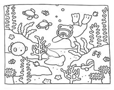 an underwater scene with fish and sea animals