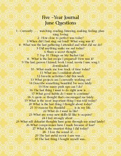 the five year journal for june questions