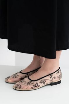 Beige Mesh Flats With Black Embroidery and Trim, Fishnet Ballet Shoes With Genuine Leather Insole, Slip on Women Flat Shoes, Sheer Flats - Etsy Mesh Flats, Embroidery Shoes, Black Embroidery, Womens Summer Shoes, Shoe Inspiration, Shoe Company, Ballerina Shoes, Kinds Of Shoes