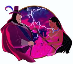 the prince and princess are talking to each other in front of a lightning background with an oval frame