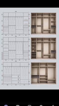 three shelves with different types of clothes on them, and the measurements for each shelf