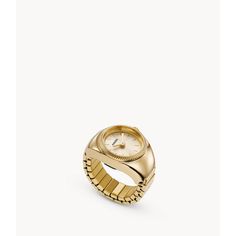 This 15mm watch ring features a gold-tone sunray dial, two-hand movement and gold-tone stainless steel band. Gold Metal Watch With Polished Finish, Gold Metal Watches With Polished Finish, Gold Jewelry And Watches With Round Metal Dial, Gold Jewelry And Watches With Metal Dial, Gold Stainless Steel Watch With Subdials, Gold Stainless Steel Watches With Subdials, Everyday Gold Watch With Metal Dial, Modern Gold Jewelry And Watches With Polished Finish, Gold Jewelry With Polished Finish And Round Dial