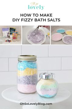 DIY fizzy bath salts tutorial – much easier to make than bath bombs! How To Make Fizzy Bath Balls, Healthy Bath Boms Diy Recipes, Bath Balls Homemade, Fizzing Bath Salts, Fizzy Bath Salts Recipe, Diy Fizzy Bath Salts, Fizzy Bath Salts, Foaming Bath Salts, Bubbling Bath Salts