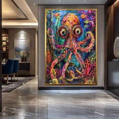 an octopus painting is on display in the lobby