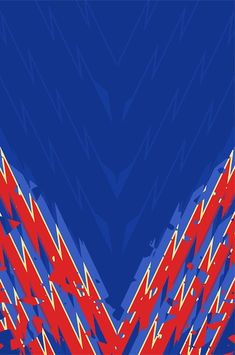 an abstract blue background with red and white lines in the shape of trianglees on it