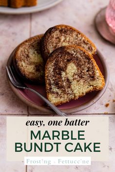 two slices of marble bundt cake on a plate