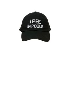 Evoke a playful and lighthearted spirit with the "I Pee in Pools" embroidered adjustable dad's cap. This cap carries a cheeky message that sparks smiles and laughter, featuring the words "I Pee in Pools" intricately embroidered in a charming font. The whimsical statement captures the essence of carefree moments and carefree attitudes. Crafted with top-quality materials, this adjustable cap ensures a comfortable fit for various head sizes. It's more than just a cap; it's a conversation starter th Funny Letter Print Baseball Cap For Streetwear, Funny Adjustable Dad Hat Baseball Cap, Fun Black Cotton Baseball Cap, Funny One-size Dad Hat Baseball Cap, Novelty Cotton Baseball Cap One Size, Novelty Cotton Hats One Size Fits Most, Novelty Cotton Baseball Cap One Size Fits Most, Funny Adjustable Dad Hat With Curved Bill, Funny Dad Baseball Cap