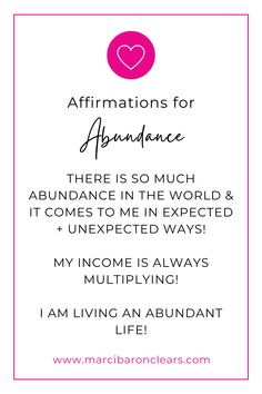 Affirmations are a great way to signal the universe that you are ready to plug into the flow. Here are 25 Affirmations for Abundance. Heart Chakra Healing