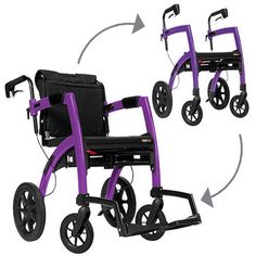 Rollz Motion Rollator Walker and Transport Chair in One - it's a walker and wheelchair in one! Amazing. Transport Chair, Walker Accessories, Deep Purple, Stationary Bike, Matte Black, Motion