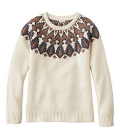 #LLBean: Women's Bean's Classic Ragg Wool Sweater, Crewneck Fair Isle Fair Isle Sweaters, Style Development, Vintage Fair Isle, True Autumn, Magical Boy, Waffle Sweater, Neutral Aesthetic, Soft Autumn, Travel Outfits