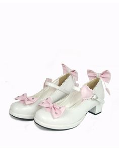 Buy White & Pink 1.8 Coquette Things, Doll Closet, Fashion Shoes Heels, Pink Bows, Kawaii Fashion Outfits, Shoe Inspo, Moon Boots, Doll Shoes, Pretty Shoes