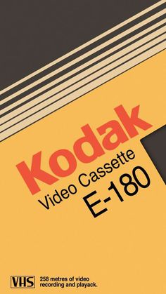 kodak video cassette e - 108 is shown in red and black on an orange background