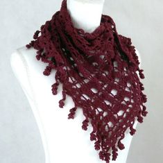 This Lace Triangle Shawl Is Made Of Cotton Yarn. Perfect To Keep You Warm In A Cold Weather. *Please Note That All Photos Have Been Taken In Natural Studio Light In An Effort To Show The True Colors Of Every Item, However, Make Looks Brighter Than The Original Color. Shape: Triangle Color: Burgundy 100% Soft Acrylic.. #Handcrafted #Fringe #Lace #Triangle #Fall #Winter Make Looks, Triangle Shawl, Triangle Shawls, Studio Light, Handcrafted Accessories, Handmade Lace, Red Scarves, Lace Crochet, Crochet Scarves