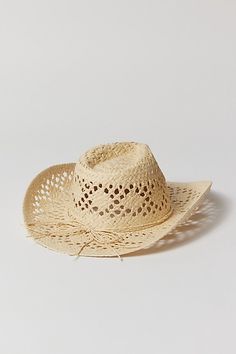 Dakota straw cowboy hat. Classic cowboy hat in a light and airy straw silhouette we love. Features Dakota straw cowboy hat Lightweight straw cowboy hat Content + Care Straw Spot clean Imported | Dakota Straw Cowboy Hat in Tan, Women's at Urban Outfitters Cute Cowgirl Hats, Cowgirl Style Outfits Party, Cowboy Hat Outfit Woman, Straw Hat Outfit, Straw Cowgirl Hat, Megan Moroney, Buckle Bunny, Cowgirl Style Outfits, Beach Party Outfits