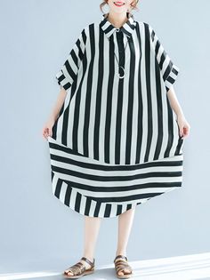 567027 Black Chiffon Blouse, Shirt Dress Black, Summer Dress Women, Shirt Dress Pattern, Dresses Design, Oversized Shirt Dress, Summer Fashion Dresses, Striped Shirt Dress, Stripe Shirt