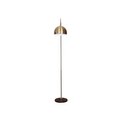 a floor lamp with a metal base and a white light on the top of it