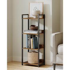 a book shelf with books and magazines on it