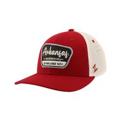 the red and white trucker hat is shown