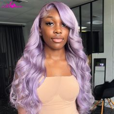 Purple Wig 13x6 Body Wave Human Hair Wigs 13x4 Lace Frontal Wig Transparent Lace Front Wig For Black Colored Human Hair Wigs, Body Wave Lace Front Wig, Remy Wigs, Wave Lace Front Wig, Purple Wig, Human Hair Color, Frontal Wig, Wigs For Black Women, Lace Frontal Wig