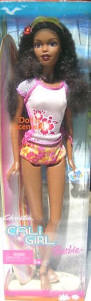 the doll is in its box and it looks like she's wearing a bathing suit