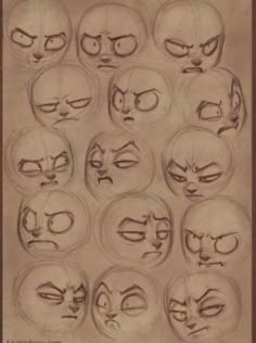 a drawing of many faces with different expressions