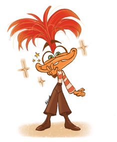 a cartoon character with red hair and an ugly look on his face, wearing a scarf