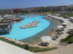 an aerial view of a large swimming pool