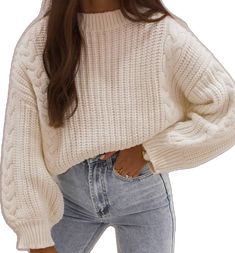 Cream Knit Jumper Outfit, Cute Knit Sweater Outfits, Sweater Jean Outfit, Sweater And Jeans Outfit Winter, Knit Jumper Outfit, Knitted Sweaters Outfit, Jumper And Jeans Outfit, Jeans And Jumper Outfit, Knitted Jumper Outfit