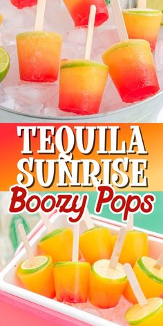 tequila sunrise boozy pops with limes and watermelon