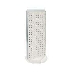 a white peg board with holes on the side and a plastic holder in front of it