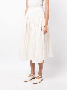 Renli Su Prudence smocked-waist Midi Skirt - Farfetch Mid Length, Smocking, White Skirts, Cotton Silk, White Cotton, Size Clothing, Mid Rise, Midi Skirt, Fashion Branding