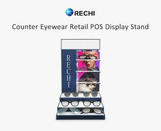 an eyewear retail display stand with sunglasses on it and the words counter eyewear retail display stand