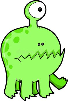 a green cartoon monster with big eyes and sharp teeth royalty illustration on white background stock photo