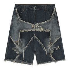 shorts with patchwork stars Moda Denim, Vintage Denim Shorts, Mid Waist Pants, Mens Denim Shorts, Streetwear Jeans, Y2k Shorts, Clothing Pieces, Frayed Jeans, Patchwork Jeans