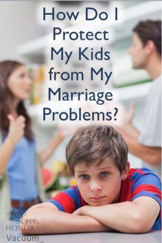 a young boy sitting at a table with his hands on his chest and the words how do protect my kids from my marriage problems?