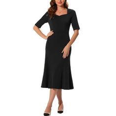 A must-have choice for the new season,basic classic summer dresses,suitable for different occasions such as casual, office, party etc. This dress featuring fishtail hem design and midi length. Styling it with high heels or flats for a charming look. Size: XL.  Color: Black.  Gender: female.  Age Group: adult. Classic Summer Dresses, Women's Business Casual, Party Cocktail Dress, Printed Tunic Dress, Peter Pan Collar Dress, Houndstooth Dress, Womens Business Casual, Elegant Dresses For Women, Ruffle Hem Dress