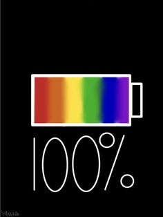 a rainbow colored battery with the words 100 % written below it on a black background