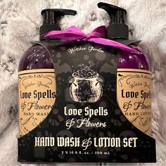 Brand New Witches Garden Love Spells & Hand Wash Lotion Set. 2x 16.9 Fl. Oz. From Upper Canada Soap. Makes A Beautiful Gift For That Special Someone In Your Life. Great For Your Gothic Friend, Witchy Friend, Or Anyone You Know! #Merryhexmas #Seasonscreepings #Holiday #Gifts #Christmas #Xmas #Giftset #Lotion #Beauty Witchy Soap, New Witches, Blood Candles, Lavender Hand Soap, Witches Garden, Lemon Cleaning, Kitty Room, Hello Kitty Room Decor, Foaming Hand Wash