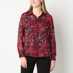 Perfect for workwear and evening outfits, this by&by women's and junior's long-sleeve button-down shirt is a must-have for your wardrobe. It's made from a smooth woven fabric and has a regular-fit, a point collar, and cuffed sleeves. Pait it with tailored trousers, skirts, or jeans. Closure Type: ButtonFit: Regular FitNeckline: Collar NeckSleeve Length: Long SleeveApparel Length: 27 InchesFiber Content: 100% PolyesterFabric Description: WovenLining Material: PolyesterCollar: Point CollarCare: Ma Button Front Shirt, Shirt Color, Women Long Sleeve, Button Downs, Shirts Tops, Button Down Shirt, Product Description, Collar, The Originals