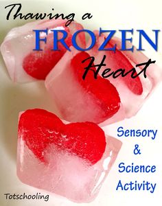 two heart shaped ice cubes sitting on top of each other with the words, having a frozen heart