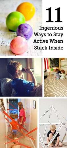 the collage shows different activities for kids to do in their house and on the floor