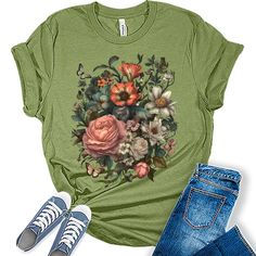 Style: Add some sunshine to your wardrobe with our stylish flower shirts for women! These graphic tees for women are the perfect blend of style and comfort and are sure to add some fun and fashion to your attire. Quality: Our nature lover tops for women are designed and printed with love in the USA. We use high-quality inks on our premium Bella Canvas unisex sunflower tshirt for a bold and stylish look. Fabric: Our womens tops are crafted with a premium blend of 100% Airlume combed and ring-spun cotton, this Bella Canvas unisex t-shirt is incredibly soft, lightweight, and breathable. Perfect Fit: Our womens summer tops come in a variety of sizes, such as sunflower shirts for women plus size, so you can find the perfect fit! We have sizes from XS - 4XL so everyone in the family can join in Plus Size Farycore Shirt, Shirts Trendy, Floral Shirts, Vintage Graphic Tees, Print Butterfly, Graphic Tees For Women, Butterfly Graphic, Graphic Tank Tops, Aesthetic Shirts