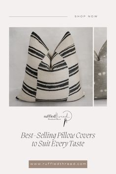 two pillows with the text best selling pillow covers to suit every taste in white and black