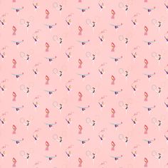 a pink wallpaper with tennis players and ballerinas on it, all in different colors