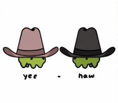 two hats with the words yee - haw on them