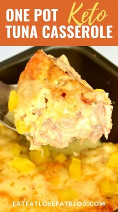 one pot keto tuna casserole on a spoon